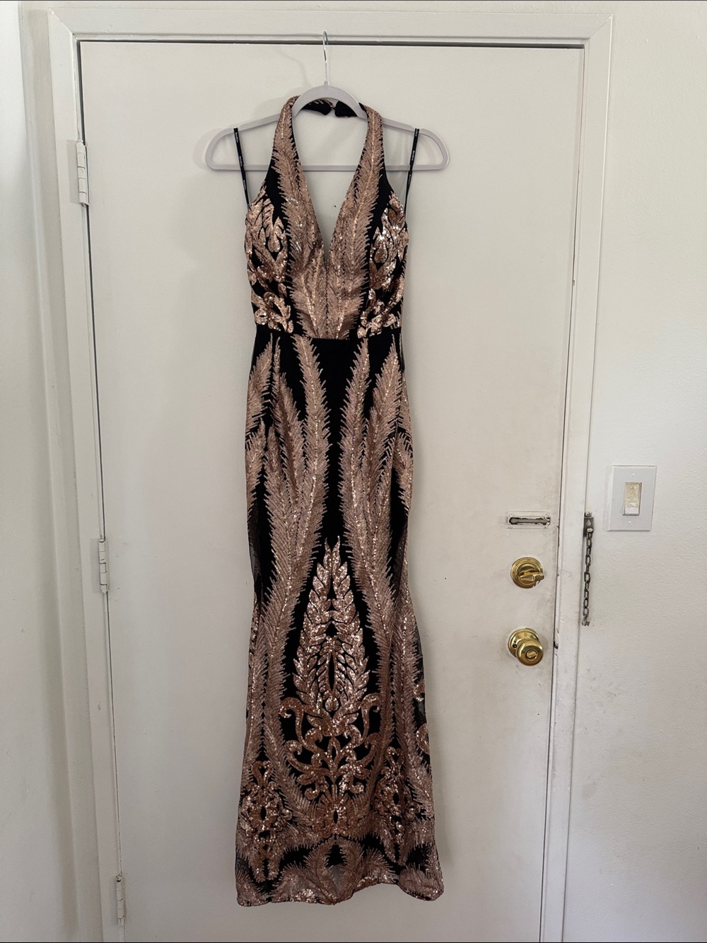 Soieblu Black Gown with Gold Sequin Embellishment